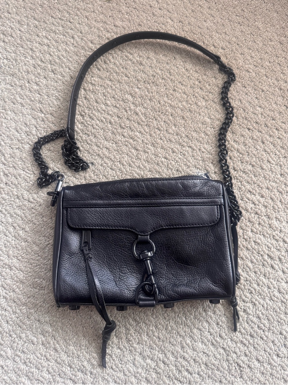 Rebecca Minkoff Black Leather Mini MAC Flap Crossbody with Chain Strap